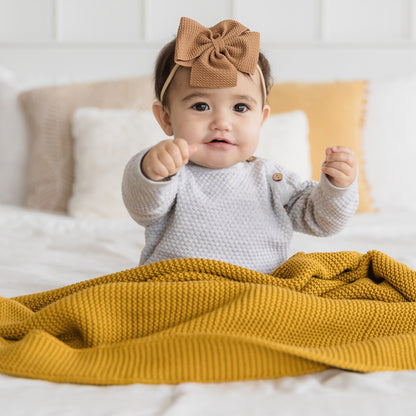 Knitted Baby Blanket in Harvest Gold