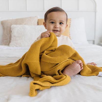 Knitted Baby Blanket in Harvest Gold