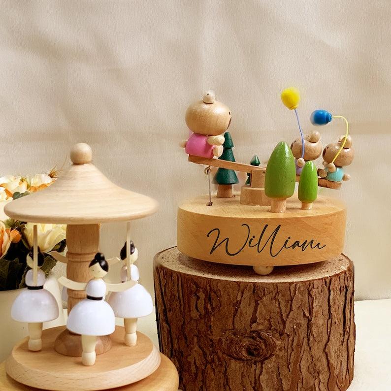 Custom Wooden Music Box/Personalized Musical Carousel/Engraved Name Music Box/Baby Shower Gift/Personalised Music Box Gift