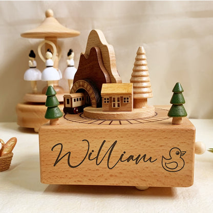 Custom Wooden Music Box/Personalized Musical Carousel/Engraved Name Music Box/Baby Shower Gift/Personalised Music Box Gift