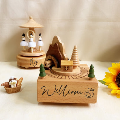 Custom Wooden Music Box/Personalized Musical Carousel/Engraved Name Music Box/Baby Shower Gift/Personalised Music Box Gift