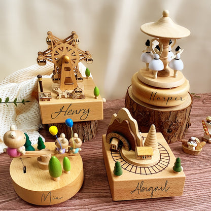 Custom Wooden Music Box/Personalized Musical Carousel/Engraved Name Music Box/Baby Shower Gift/Personalised Music Box Gift