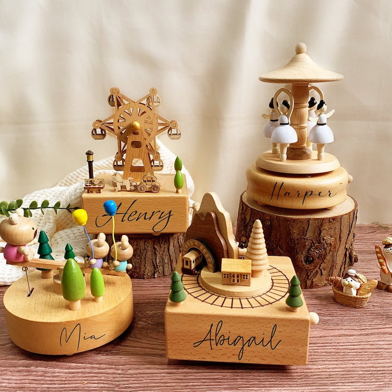 Custom Wooden Music Box/Personalized Musical Carousel/Engraved Name Music Box/Baby Shower Gift/Personalised Music Box Gift