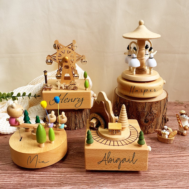 Custom Wooden Music Box/Personalized Musical Carousel/Engraved Name Music Box/Baby Shower Gift/Personalised Music Box Gift